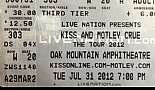 Concert Ticket Stubs - Click to view photo 19 of 19. Kiss and Motley Crue - Oak Mountain Amphitheater, Alabama - July 31, 2012