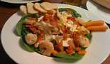 Shrimp and Spinach Salad with Eggs, Bacon, Carrots, Cheese and Bagel Chips
